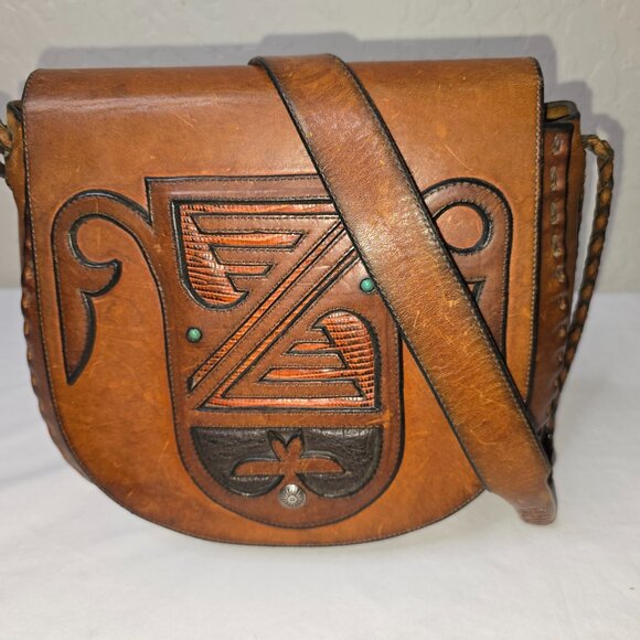 VTG 70s WYLY’S Leather Saddle Bag RUNWAY Gypsy Boho Festival Shoulder Bag Purse - Picture 1 of 10
